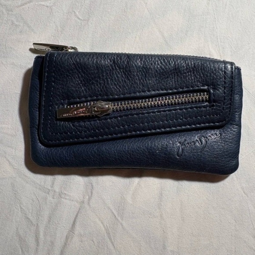 Small Black COIN CARD Leather Wallet Zip Coin Pocket 4x7